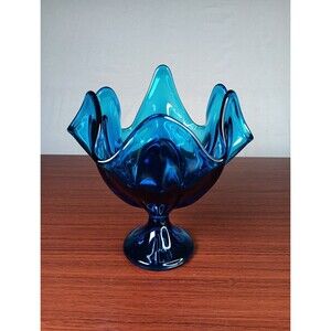 Viking Glass Bluenique Handkerchief Pedestal Vase 7" Swung Glass Mid Century